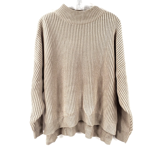 Topshop Mock Neck Ribbed Knit Sweater Slouchy Tan - Picture 4 of 9